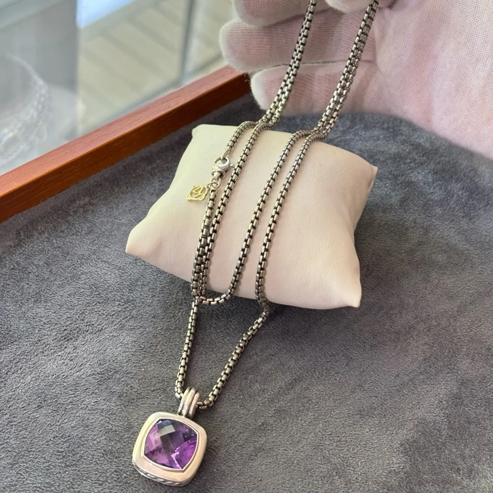David Yurman Sterling silver 14mm Albion Pendant Necklace with Amethyst 32